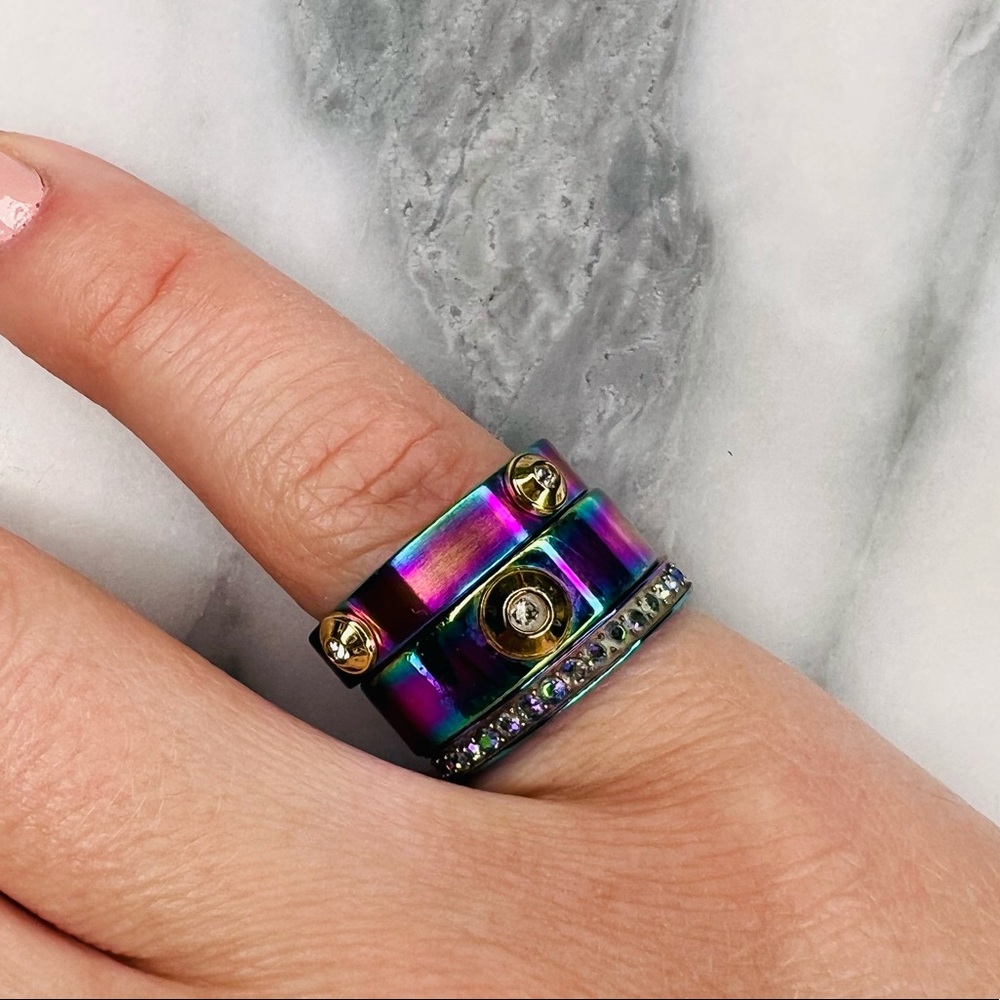 *Rare* Henri Bendel Titanium Stackable Ring Set - image 2